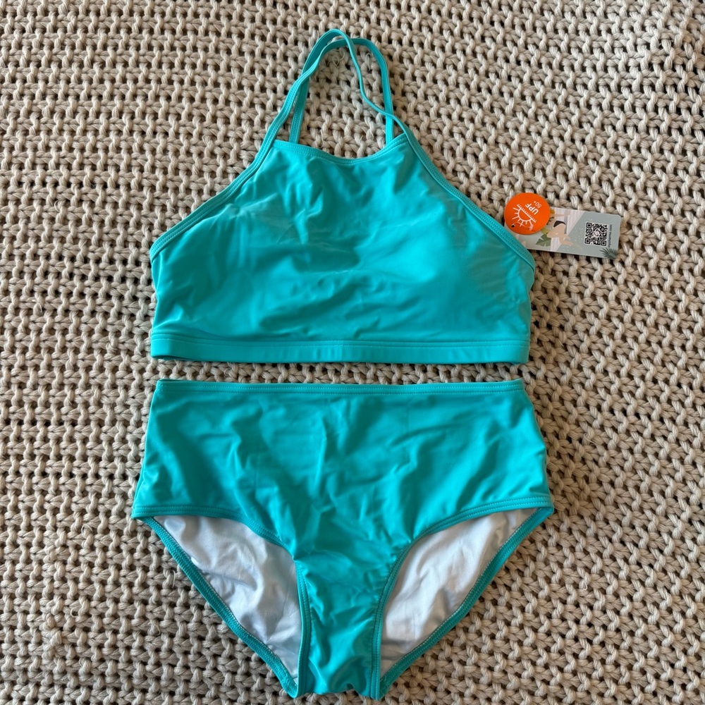 Sporty Blue Bikini with High-Waisted Bottoms UPF 50+